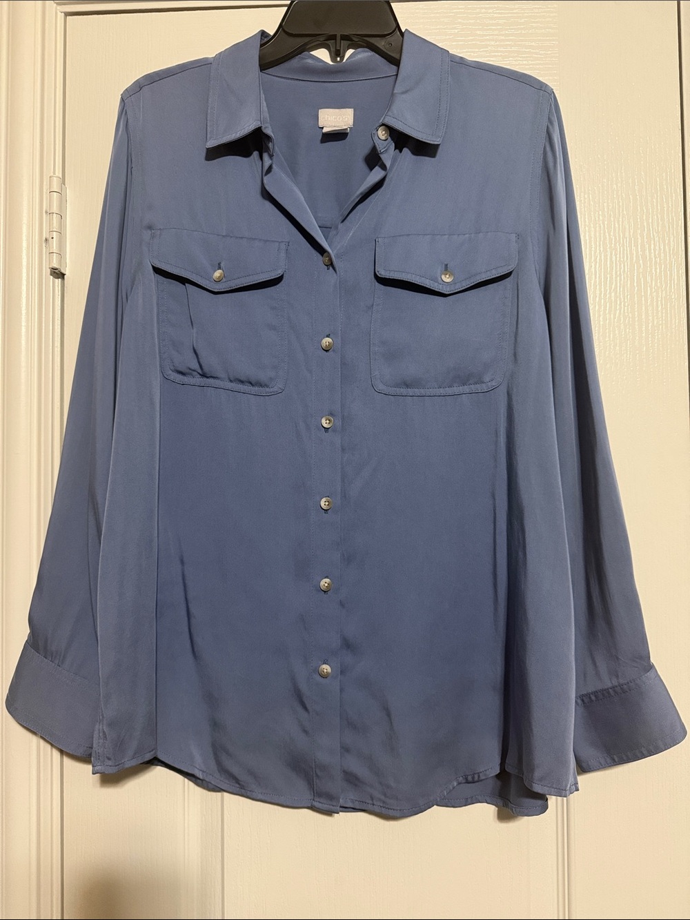 Chico's Dusty Blue Button-Front Shirt with Chest Pockets